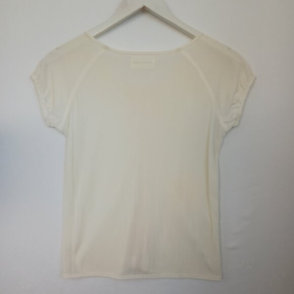 Tsumori Chisato Top Ivory Cream Silky Short Sleeve Designer Blouse Size Small - Picture 3 of 6